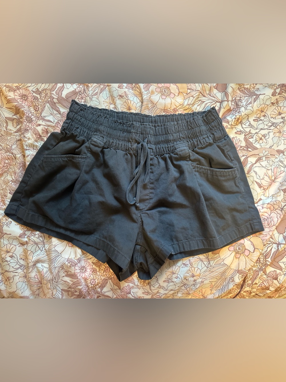 aerie Black High-Waist Smocked Drawstring Lounge Shorts